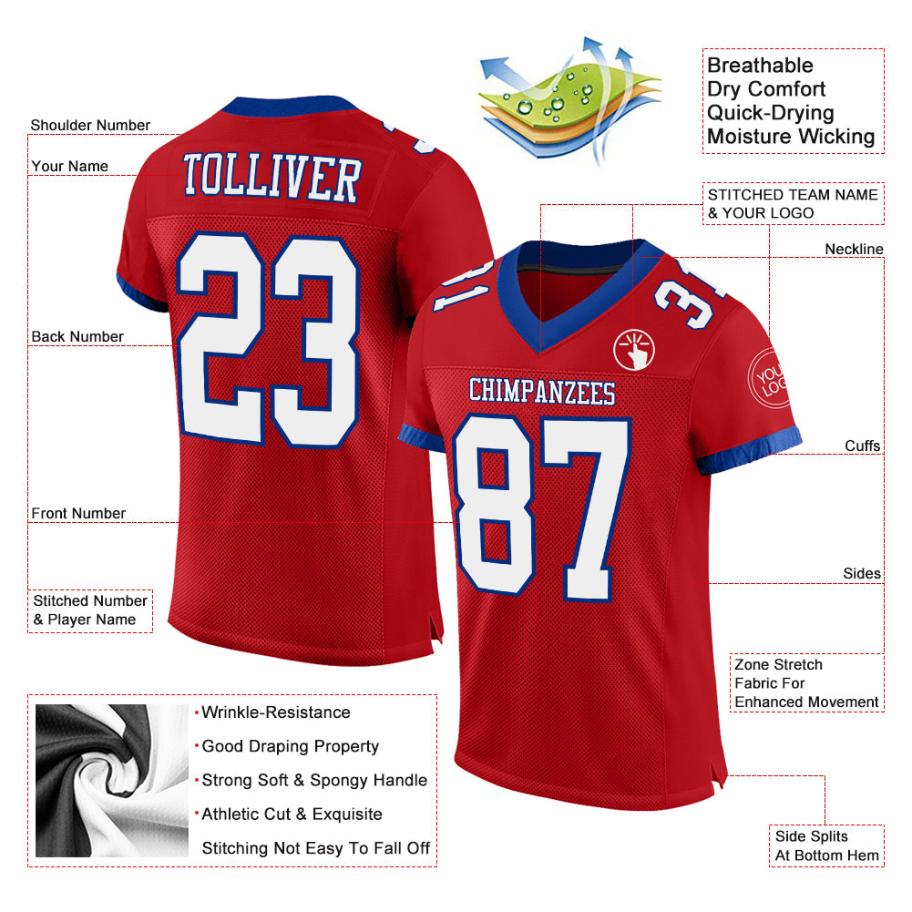 Custom Red White-Royal Mesh Authentic Football Jersey Discount