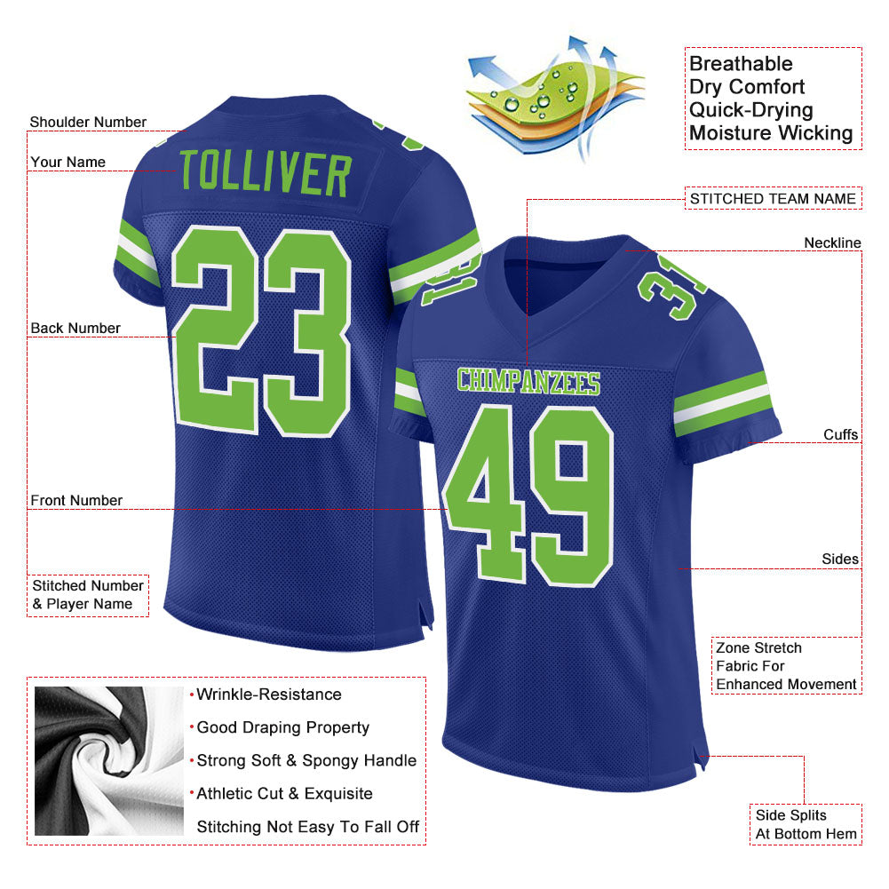 Custom Royal Neon Green-White Mesh Authentic Football Jersey Discount