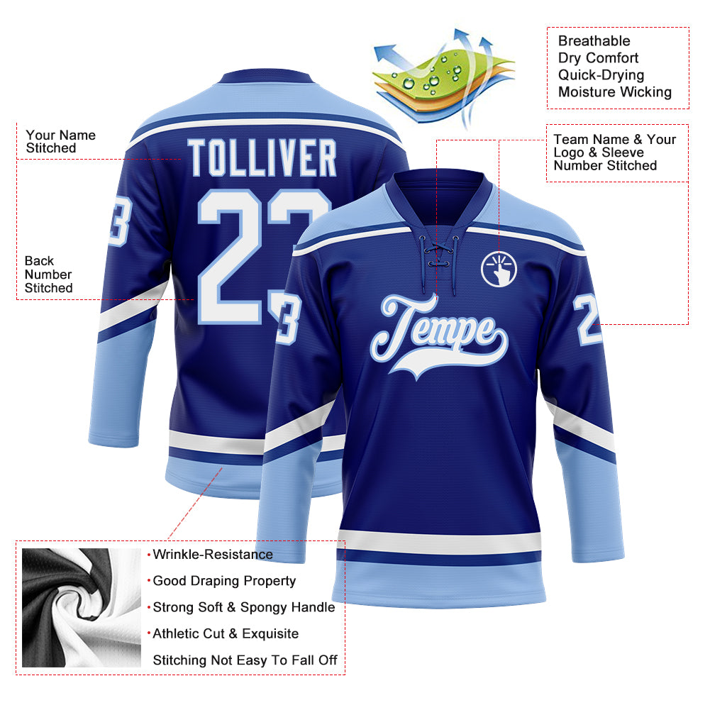 Cheap Custom Light Blue White Royal-Red Hockey Lace Neck Jersey Free  Shipping – CustomJerseysPro