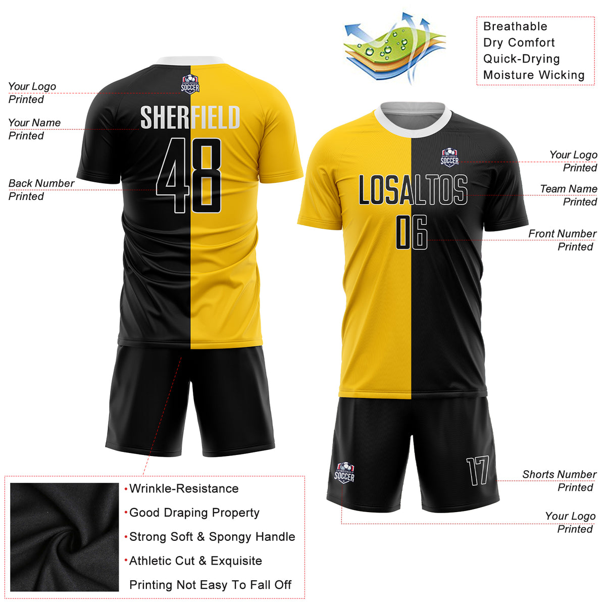 Cheap Custom Gold Brown-White Sublimation Soccer Uniform Jersey Free  Shipping – CustomJerseysPro