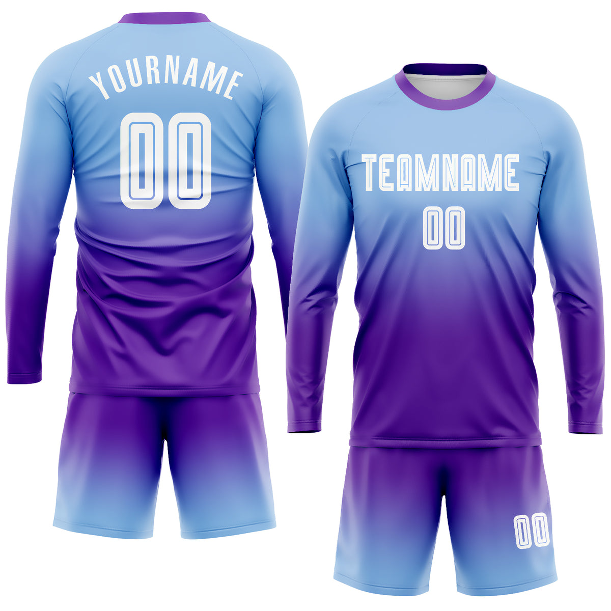 Custom Orange White-Light Blue Sublimation Long Sleeve Fade