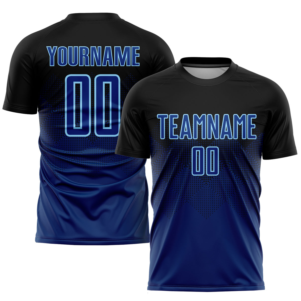 Custom Black US Navy Blue-Light Blue Sublimation Soccer Uniform