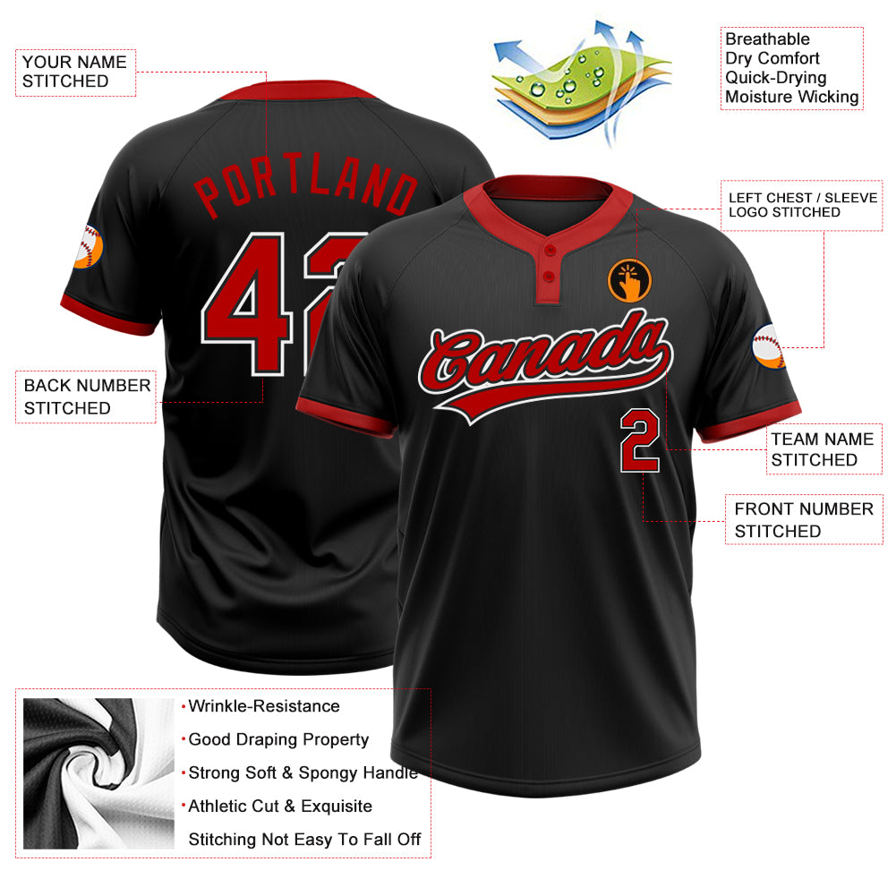 Custom Black Red-White Two-Button Unisex Softball Jersey Women's Size:S
