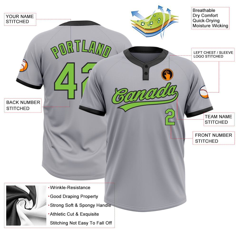 Green Black and White Custom Two-Button Baseball Jerseys | YoungSpeeds