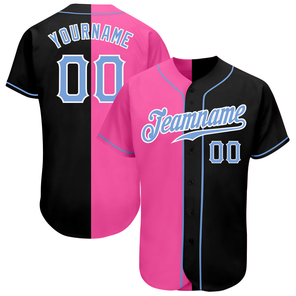 New Arrivals Custom Black Light Blue and Pink Custom Baseball Jerseys for Men & Women JN1065, M / Piping