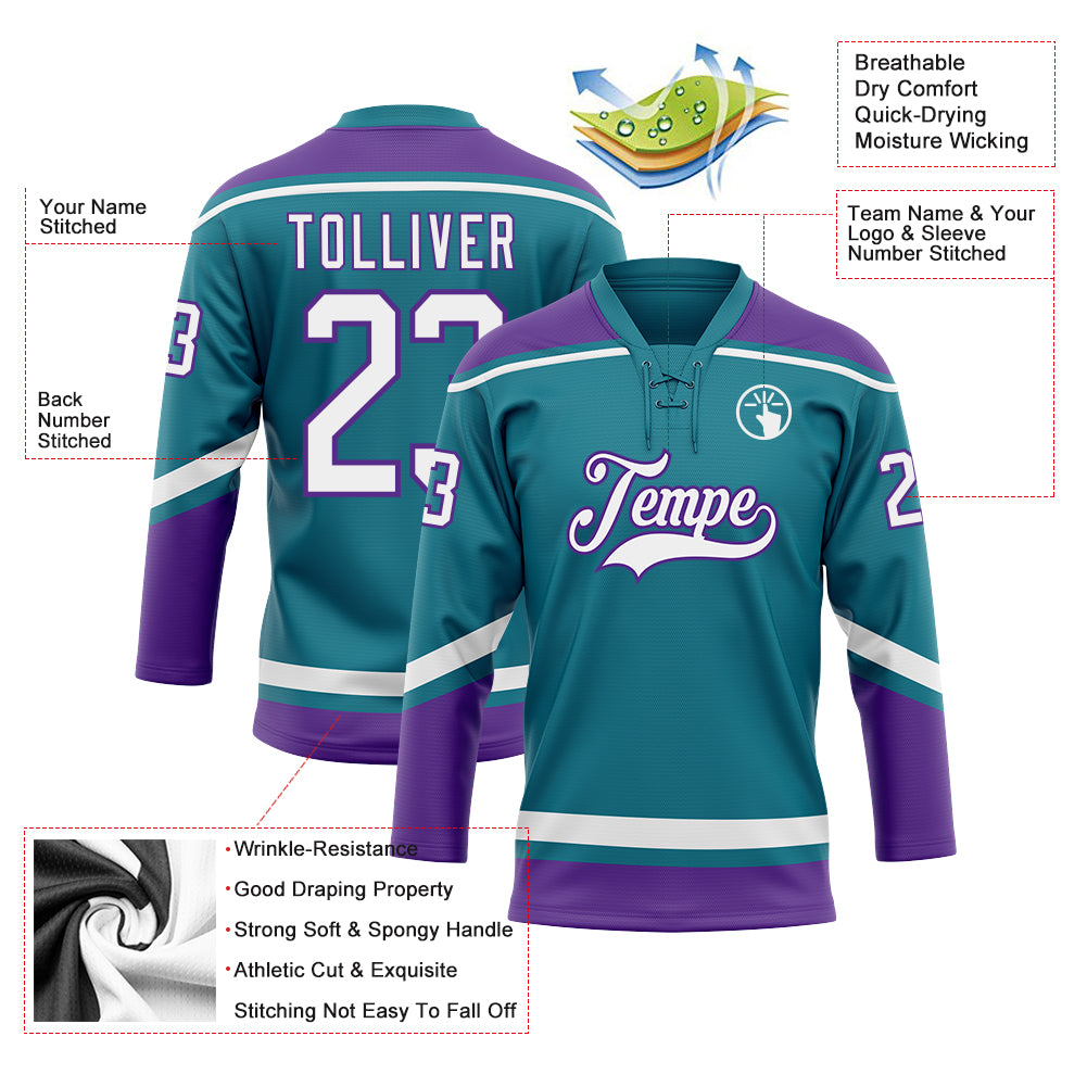 Custom Teal White-Purple Hockey Jersey Women's Size:S