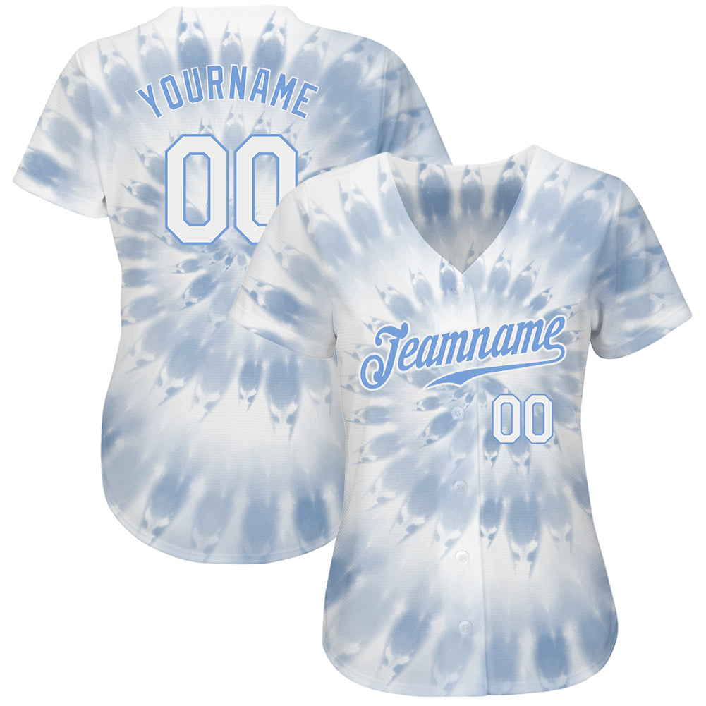 Custom Tie Dye Light Blue-White 3D Authentic Baseball Jersey Discount