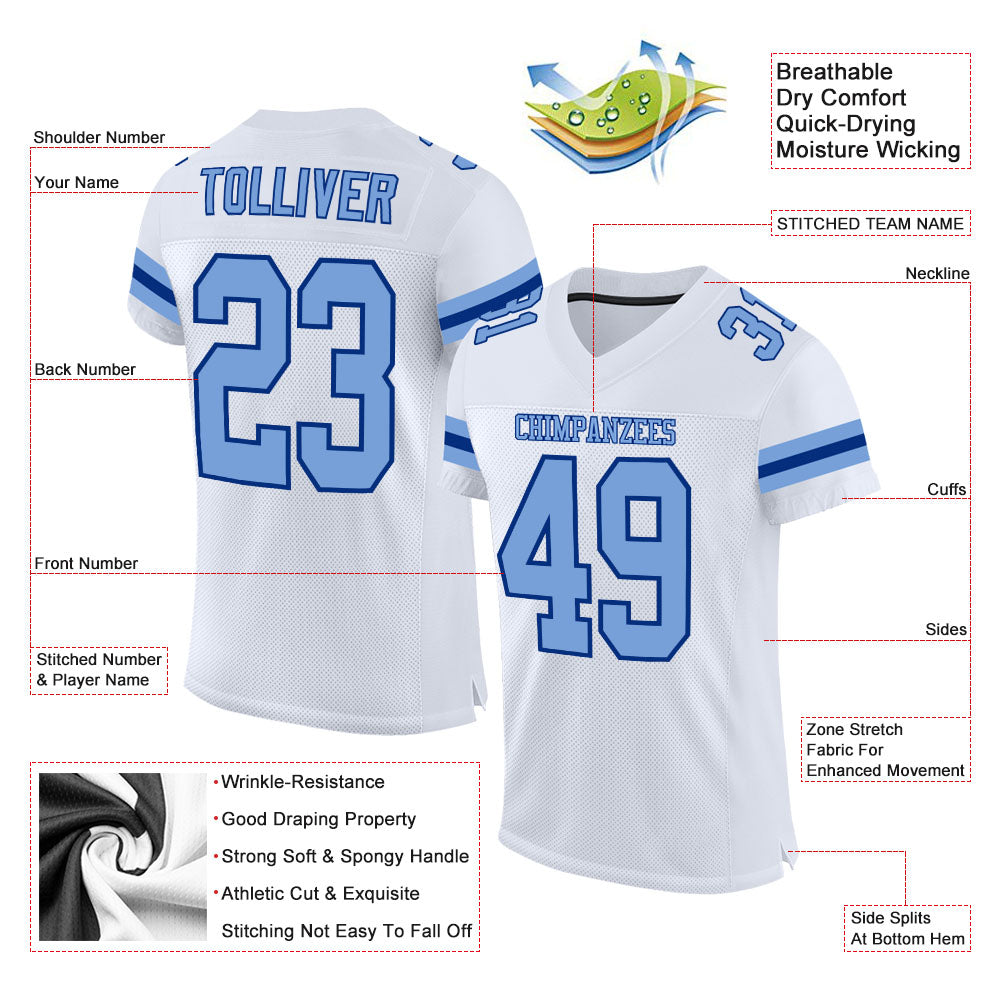 Custom Electric Blue Purple-White Mesh Authentic Football Jersey