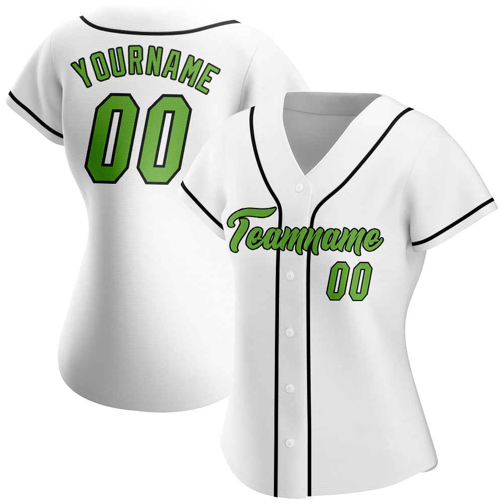 Custom Black Neon Green-White Authentic Baseball Jersey Women's Size:2XL