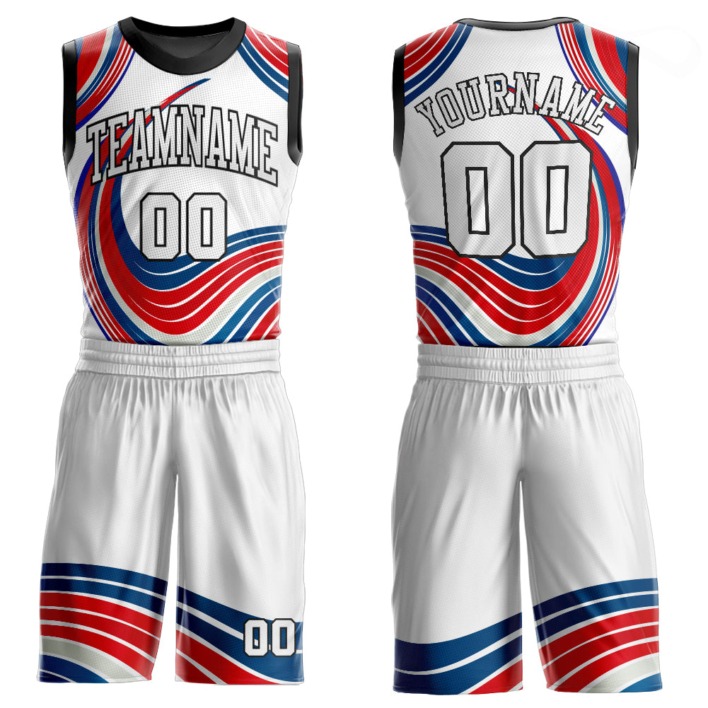 Custom White White-Red Round Neck Sublimation Basketball Suit Jersey  Discount