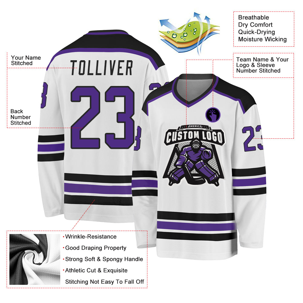 Custom Hockey Jersey Black Purple-White