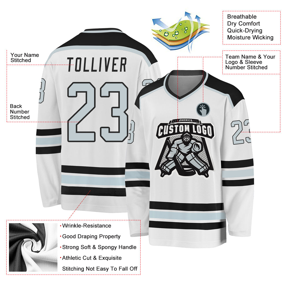 Custom White Silver-Black Hockey Jersey Discount