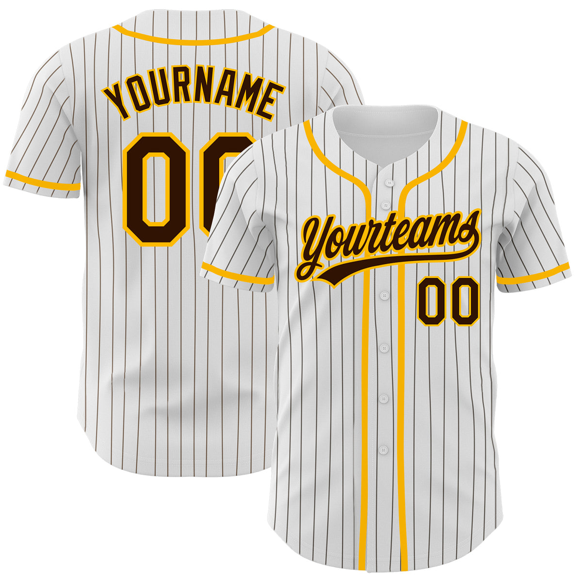 Custom White Brown Pinstripe Brown-Old Gold Authentic Basketball Jersey