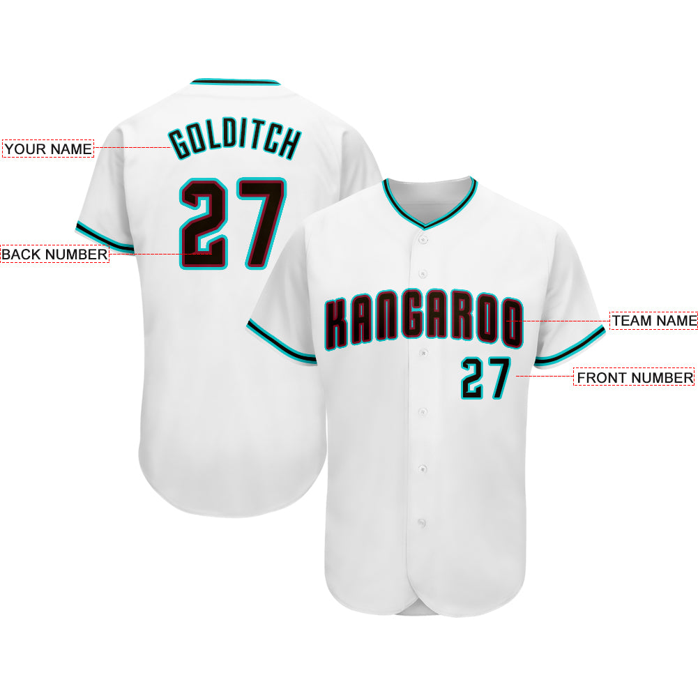 Custom White Black-Aqua Baseball Jersey