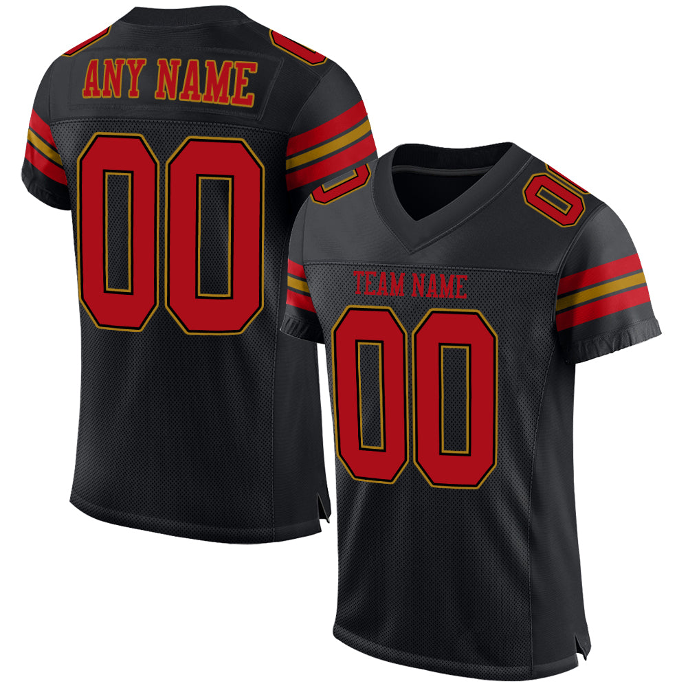 Custom Old Gold Red-Black Mesh Authentic Football Jersey