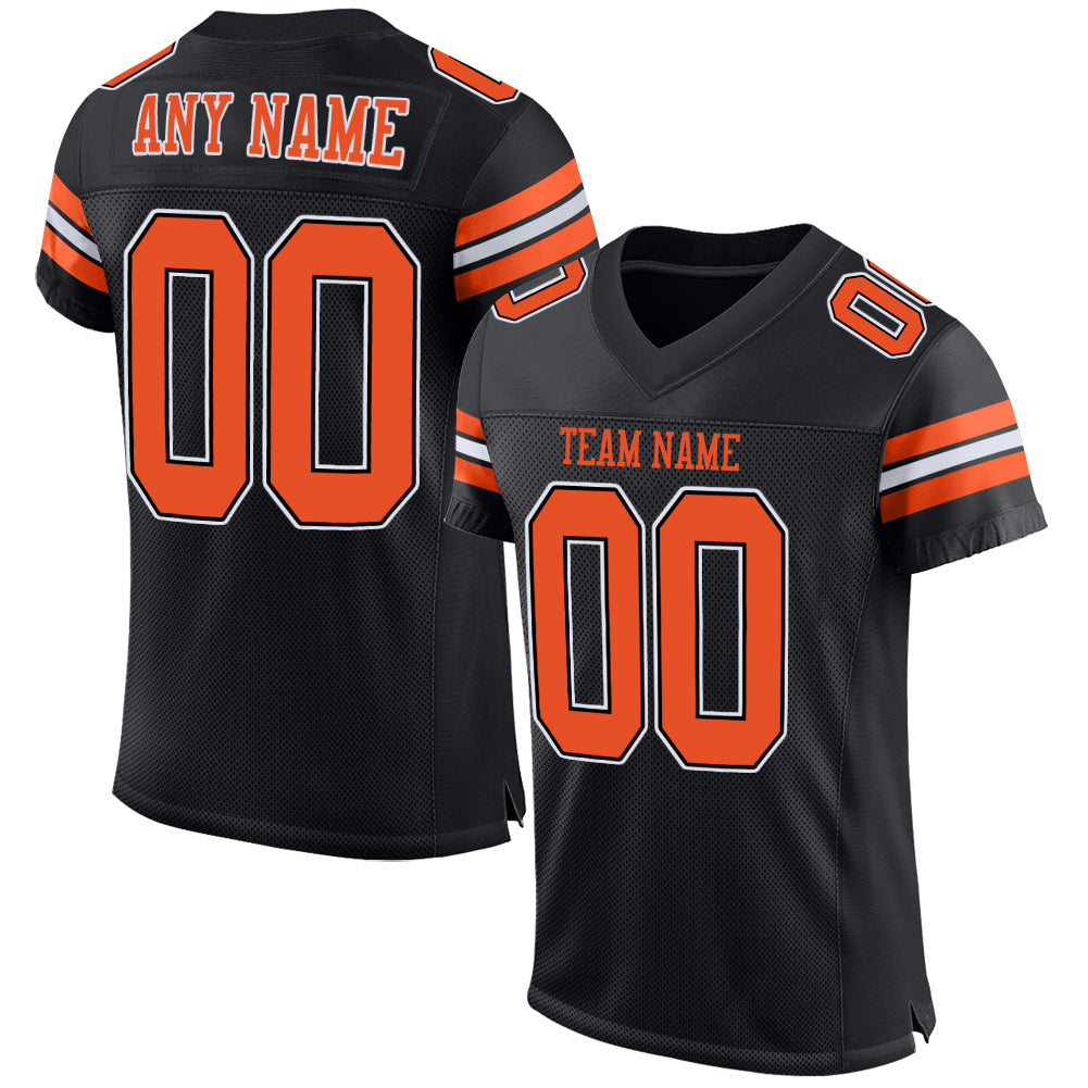 Custom Black Orange-White Mesh Split Fashion Football Jersey