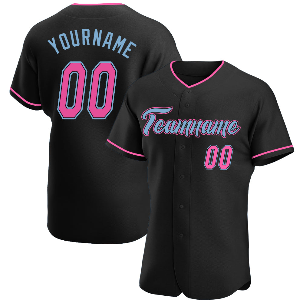 Custom Team Light Blue Baseball Authentic Black Jersey Pink