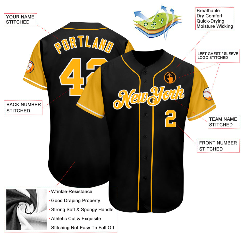 Custom Team Gold Baseball Authentic White Jersey Black