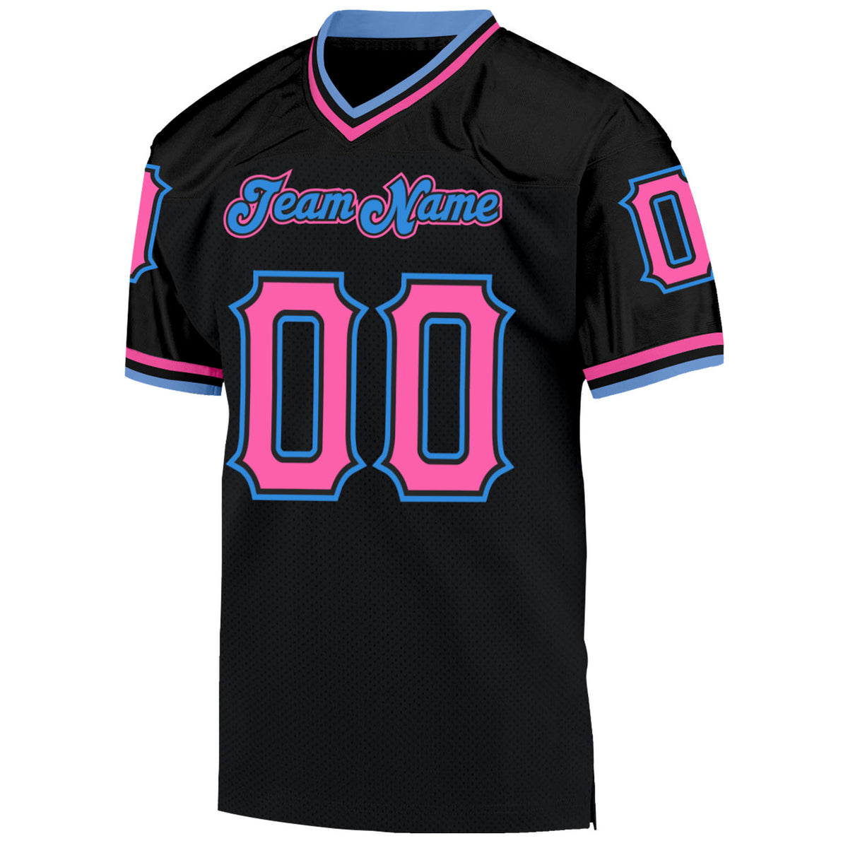 Custom Powder Blue Black-White Mesh Split Fashion Football Jersey