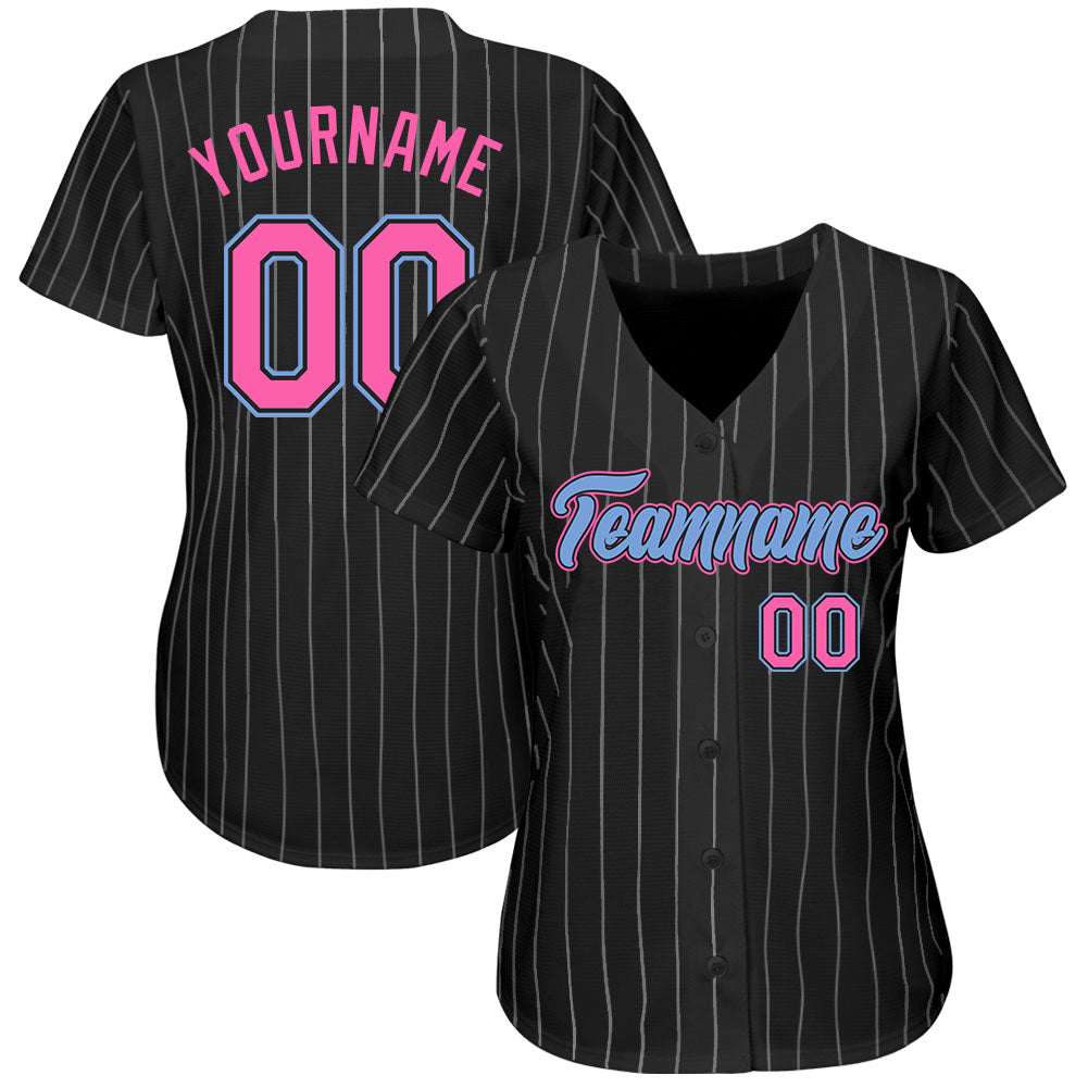 Custom Black Pink-Light Blue Authentic Baseball Jersey