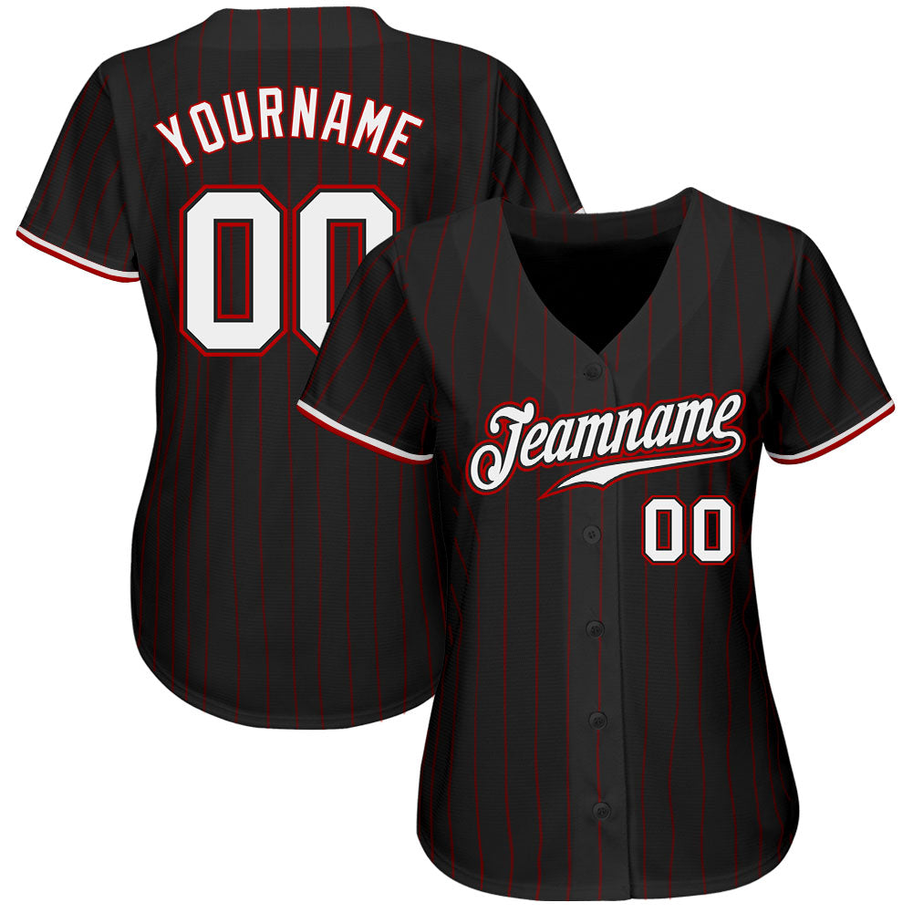 Customized Shirt Black/Red Baseball Jersey Pinstripe Custom Shirts Design  Your Own Name & Number for Men/Women/Youth