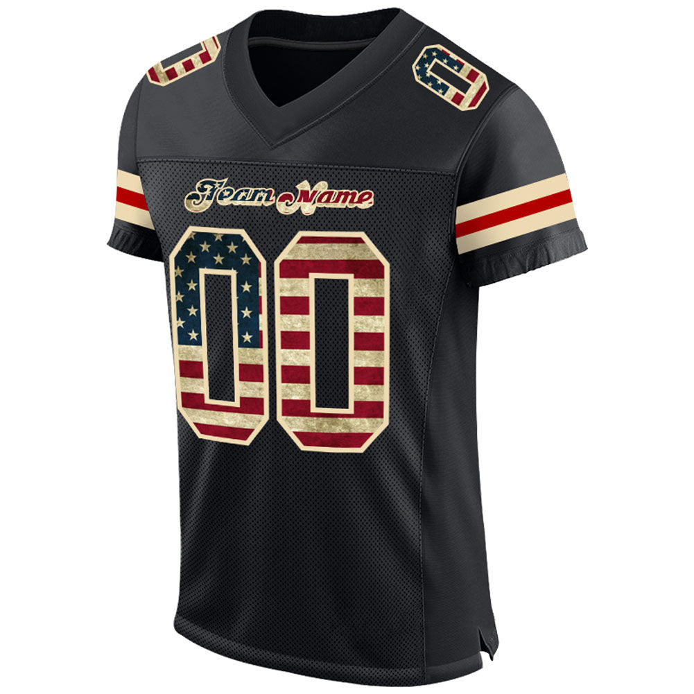 Custom Black Vintage USA Flag-Cream Mesh Authentic Football Jersey