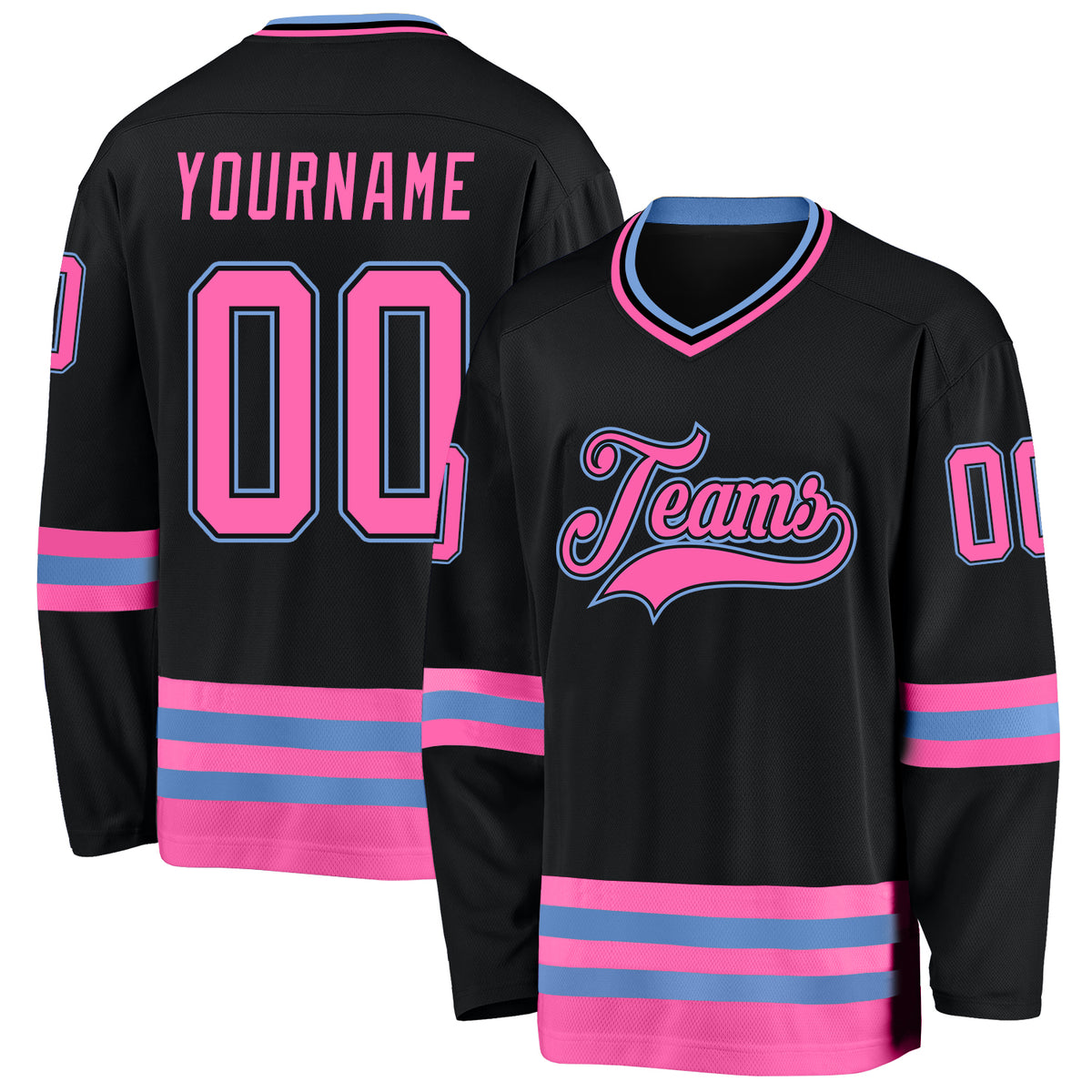 FANSIDEA Custom Black Pink-Light Blue Sublimation Soccer Uniform Jersey Youth Size:110