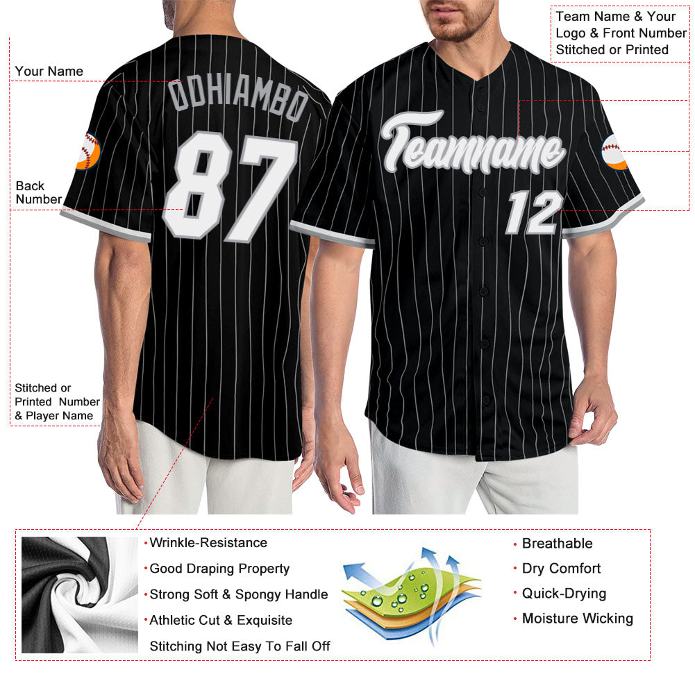 Custom Pinstripe Baseball Jersey Shirt White Black Black-Gray
