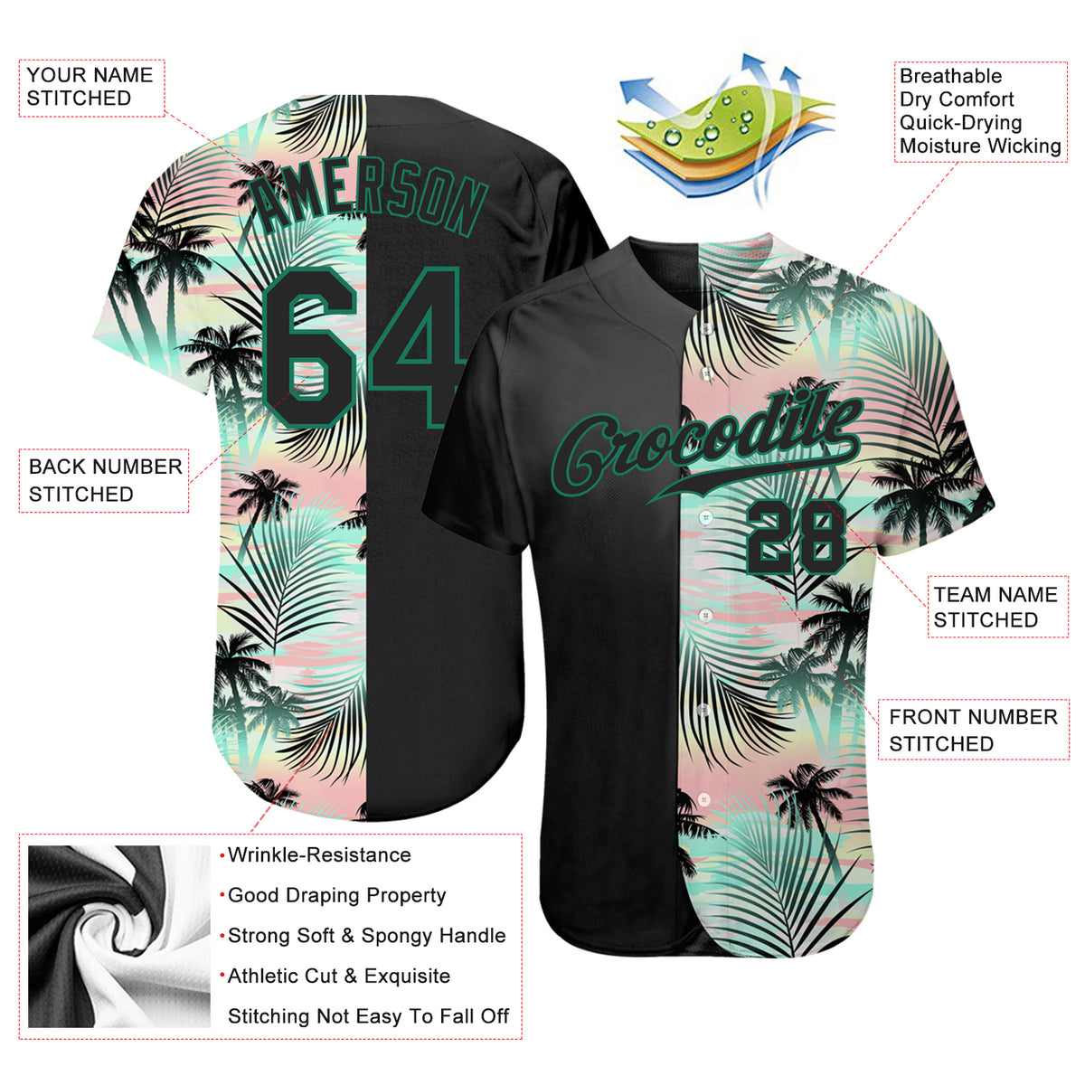 Custom White White-Kelly Green 3D Pattern Design Coconut Trees Authentic  Baseball Jersey Discount