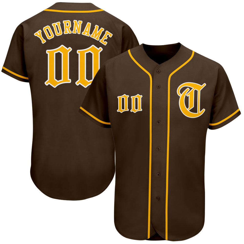 Sale Build Gold Baseball Authentic White Brown Strip Throwback Shirt Brown  – CustomJerseysPro