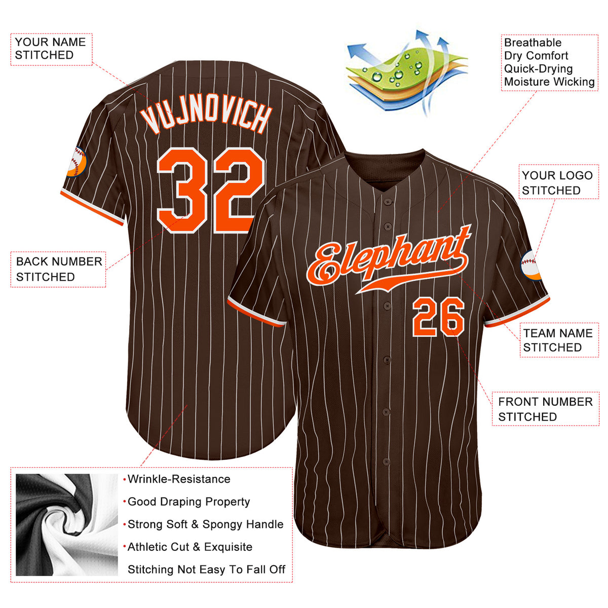 Sale Build Orange Baseball Authentic White Brown Strip Jersey Brown –  CustomJerseysPro