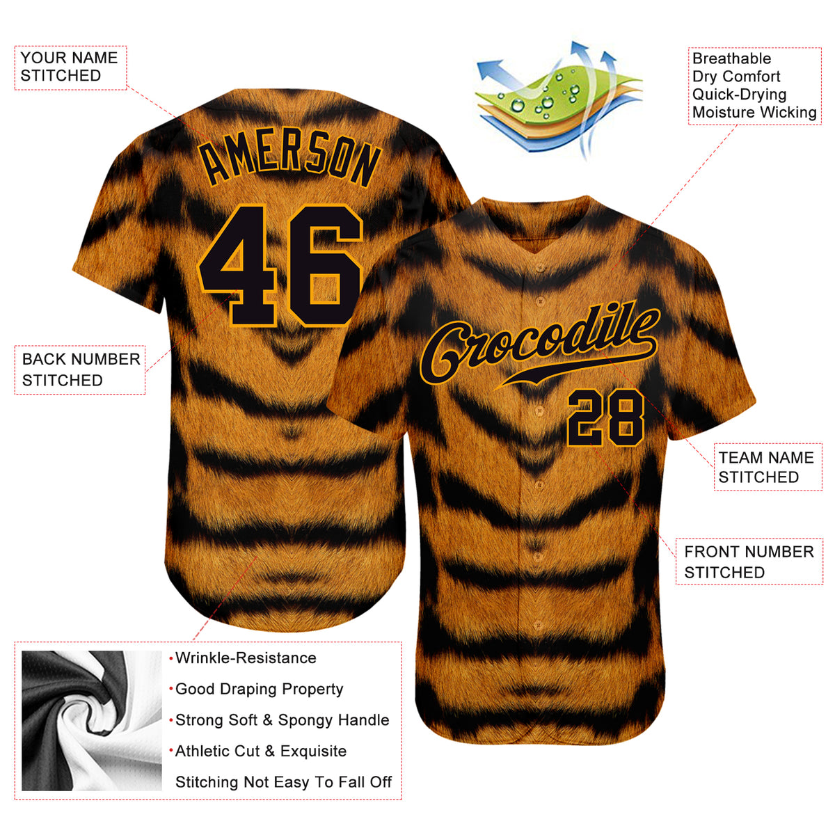 Custom Orange Orange-Black 3D Pattern Design Tiger Authentic Baseball Jersey Women's Size:3XL