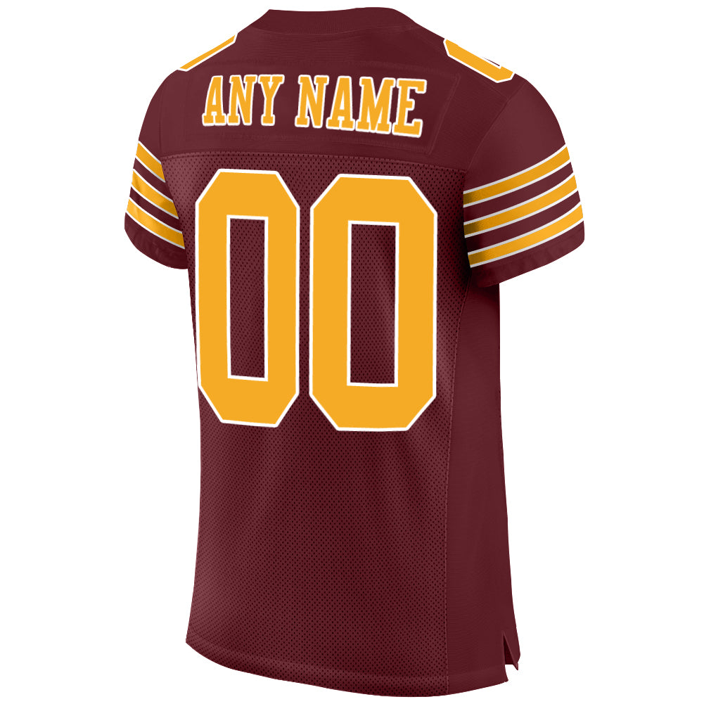 Cheap Custom Burgundy Gold-White Mesh Split Fashion Football