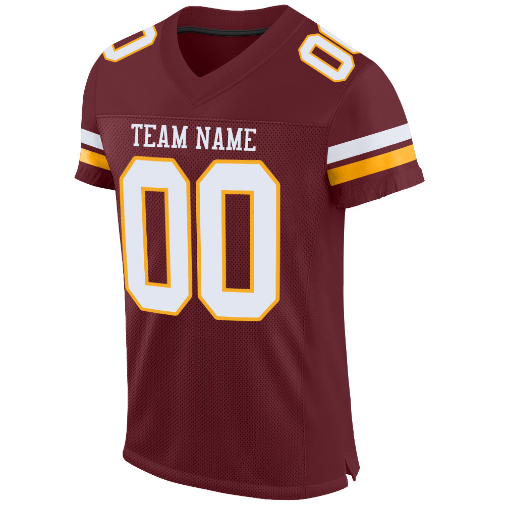 Custom Burgundy White-Gold Mesh Authentic Football Jersey Football Authentic  Mesh