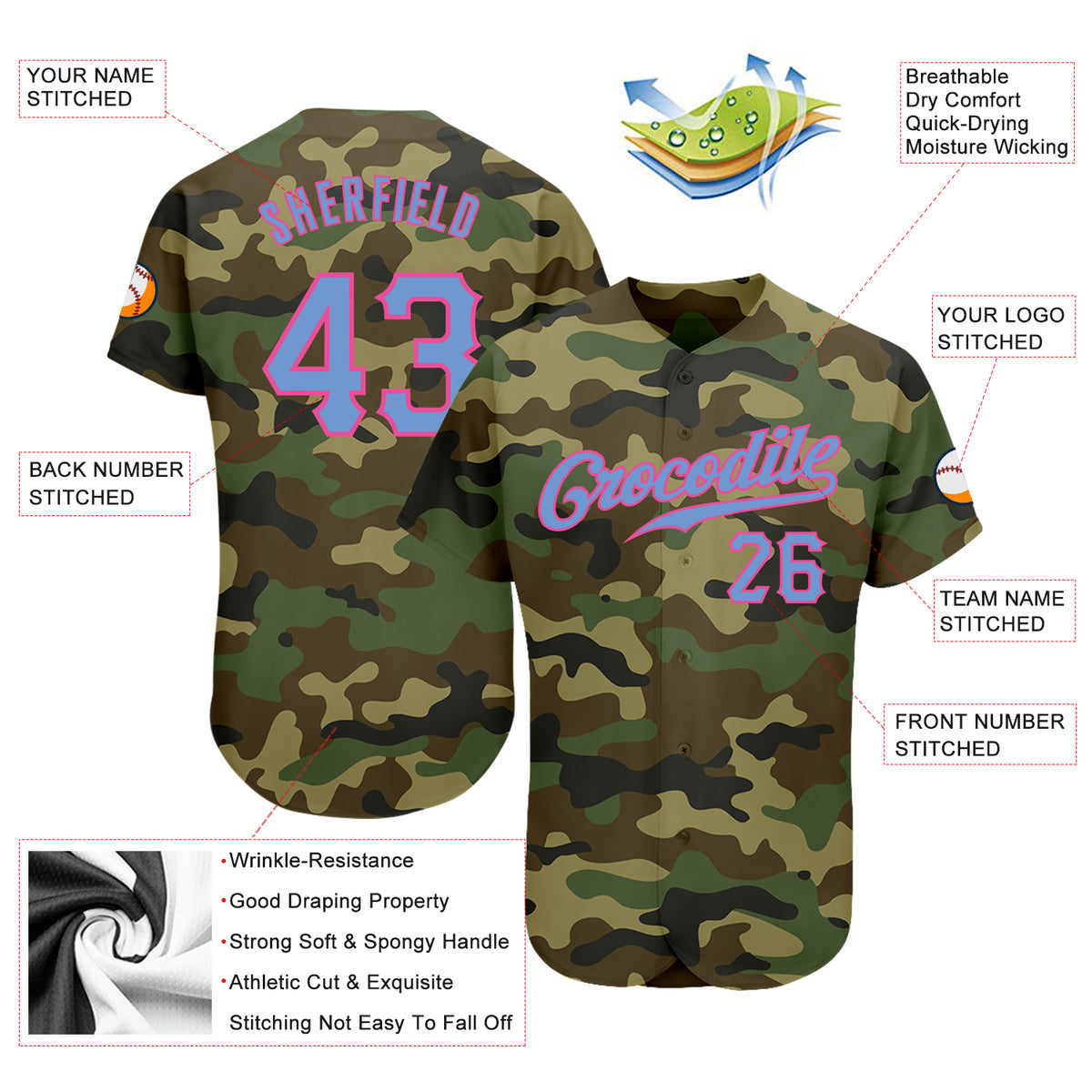 Cheap Custom Camo Light Blue-Pink Authentic Salute To Service