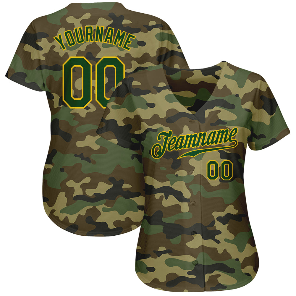 Custom Camo Green-Gold Authentic Baseball Jersey Discount