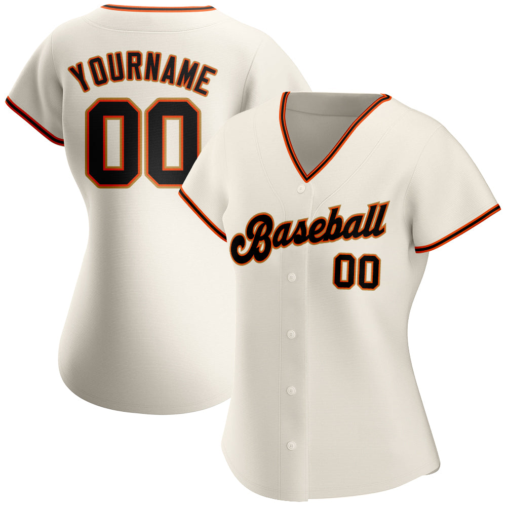 Custom Team Orange Baseball Authentic Cream Jersey Black