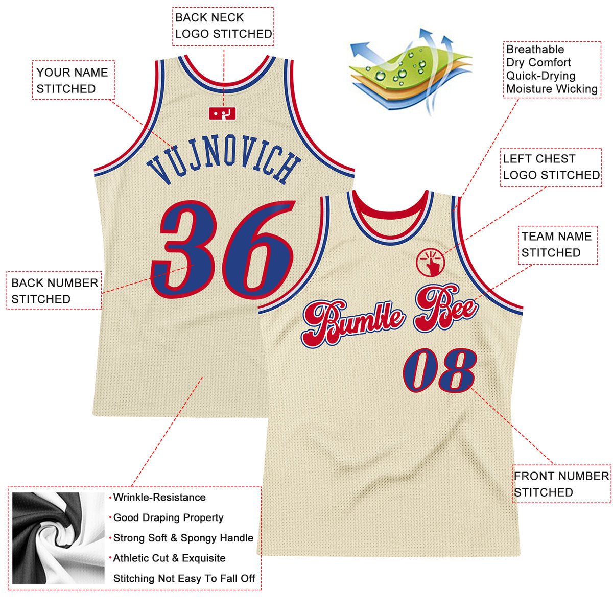 Custom Team Royal Basketball Authentic Cream Throwback Jersey Camo