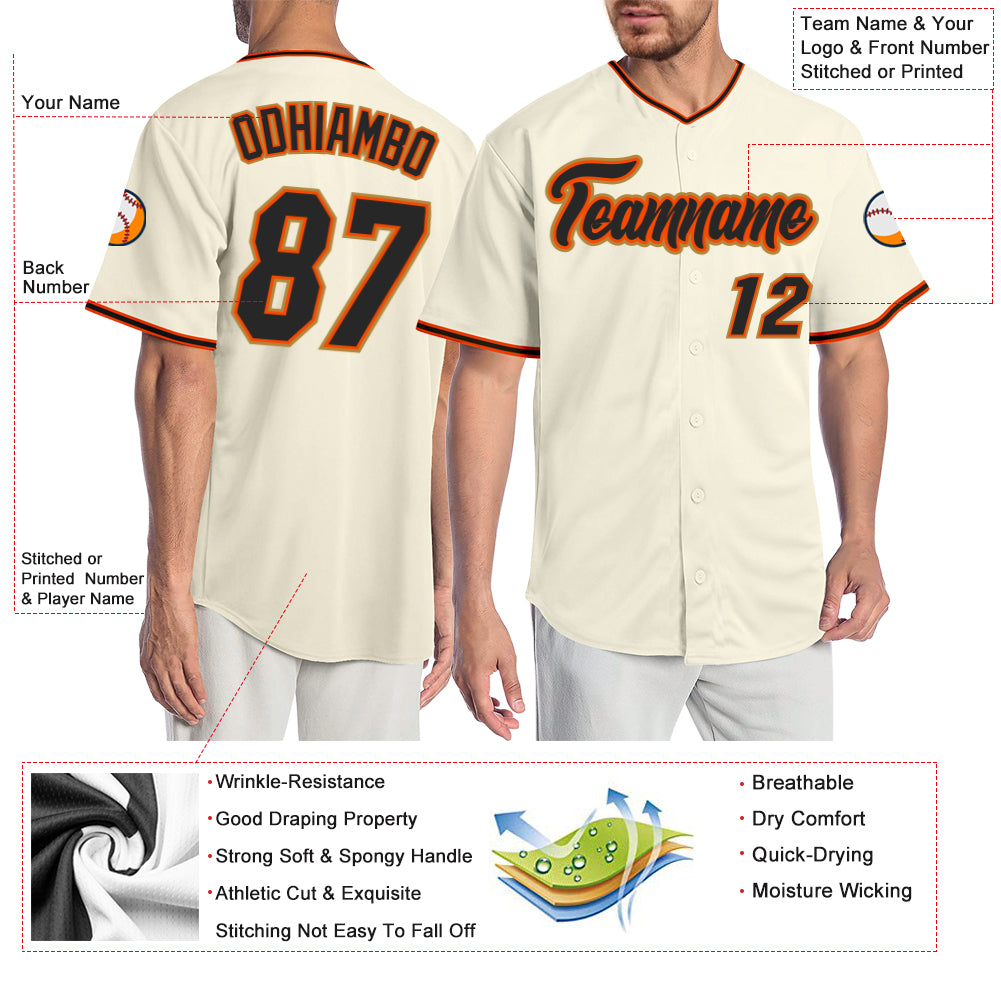 Sale Build Orange Baseball Authentic Cream Jersey Black – CustomJerseysPro