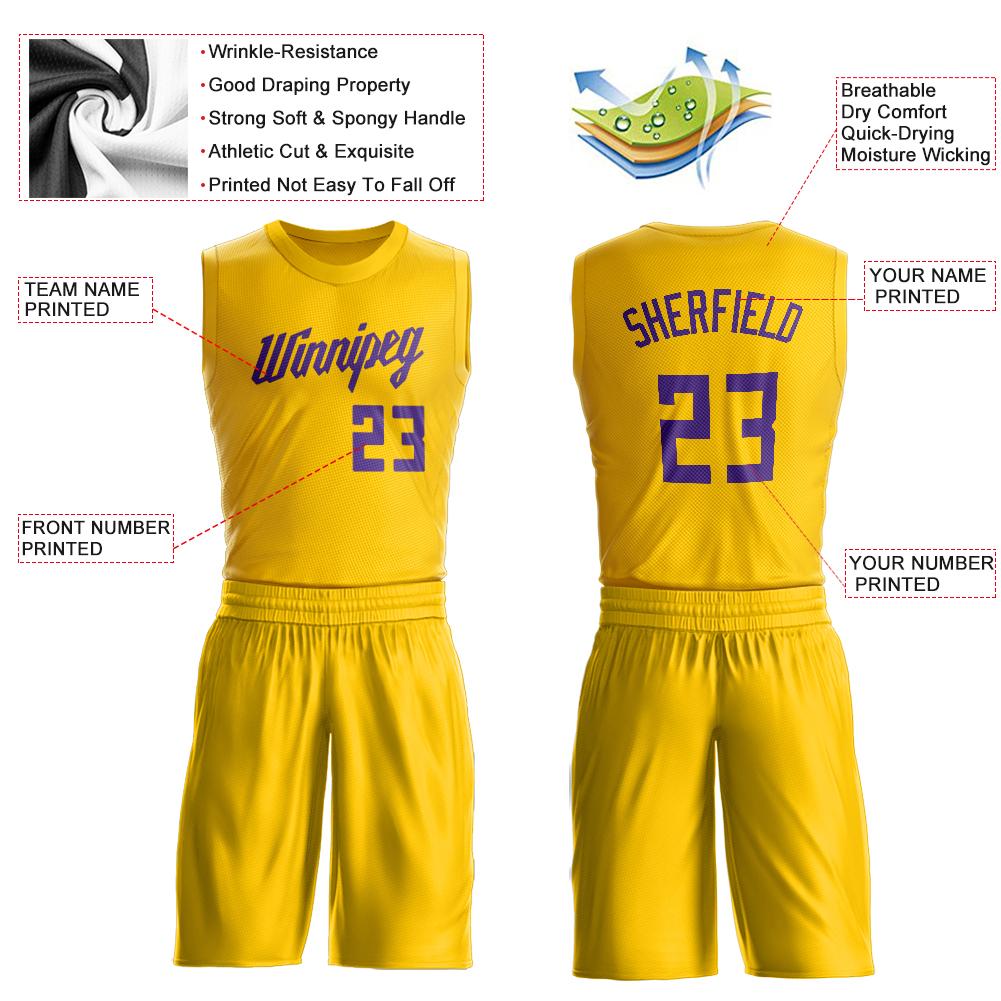 Custom Gold Black-White Round Neck Sublimation Basketball Suit Jersey