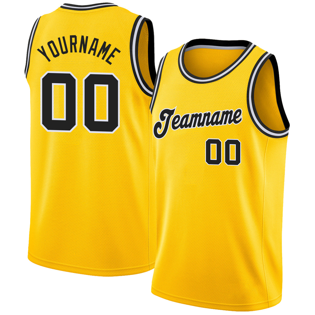 Custom Black Black-Gold Round Neck Rib-Knit Basketball Jersey