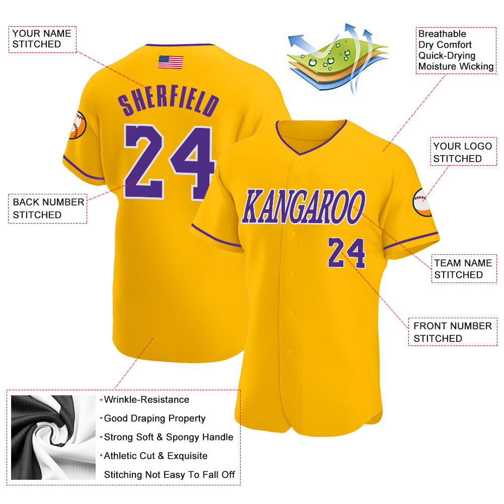 Custom Purple White-Gold Authentic Baseball Jersey