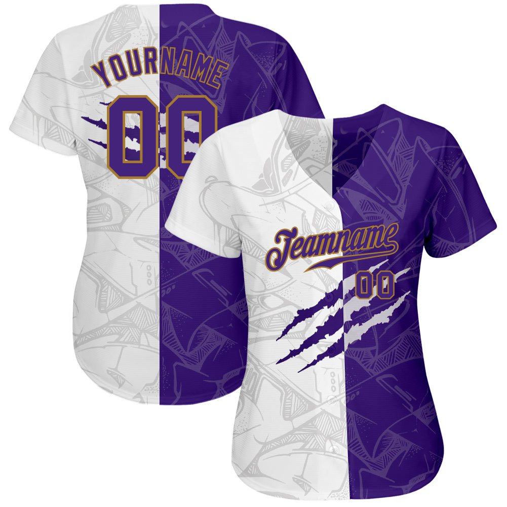 Custom Graffiti Pattern Purple White-Old Gold Sublimation Soccer Uniform  Jersey