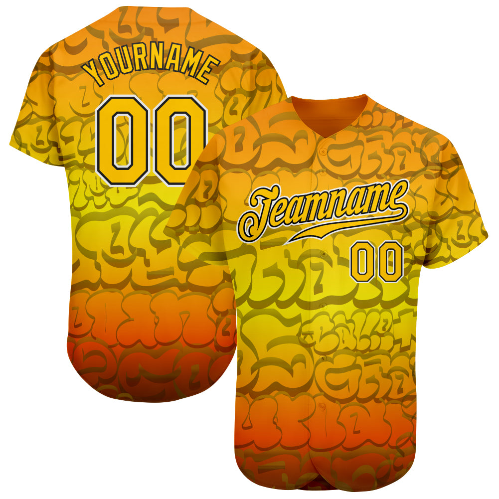 Custom Gold Gold-Black 3D Pattern Design Authentic Baseball Jersey