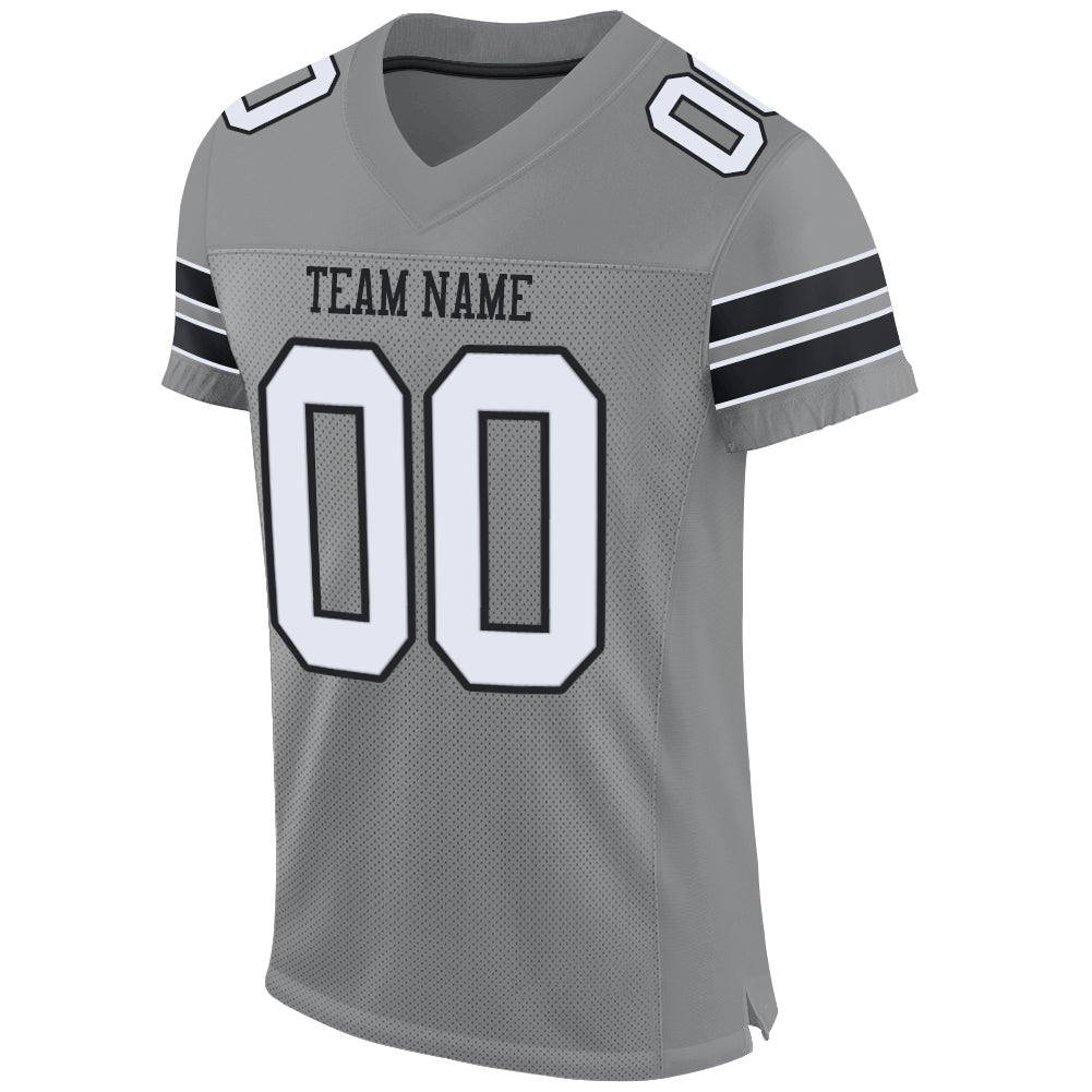 Custom Team Black Football Authentic Gray Mesh Jersey White