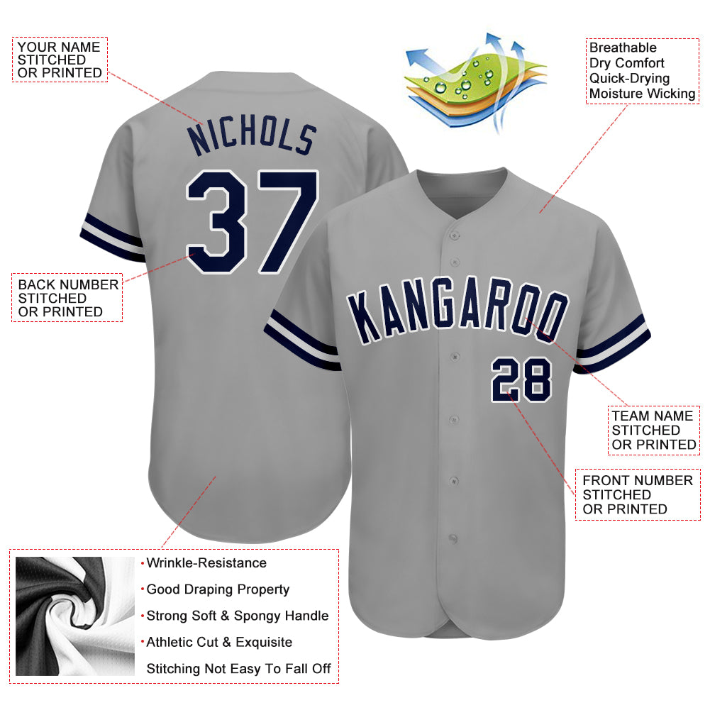 Custom Gray Navy-White Baseball Jersey