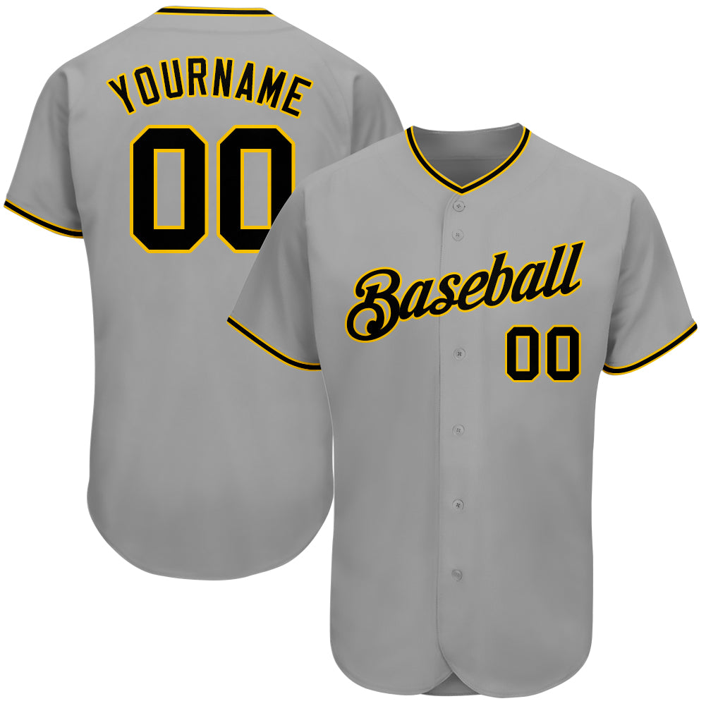 Custom Team Gold Baseball Authentic Gray Jersey Black