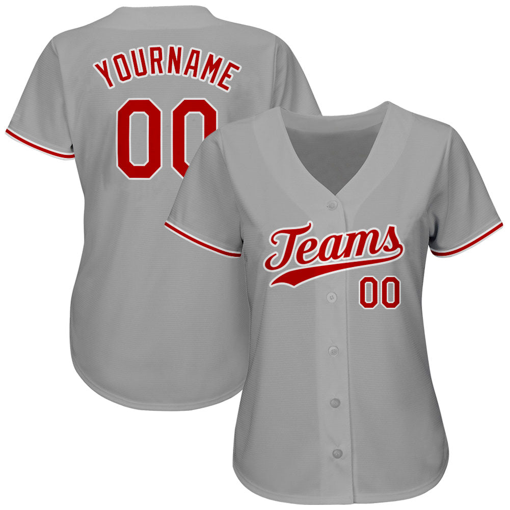 Custom Team White Baseball Authentic Gray Jersey Red