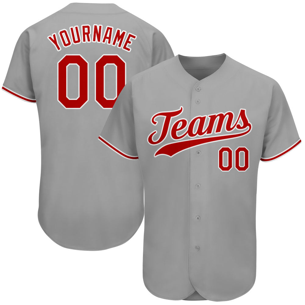 Custom Baseball Jersey White Gray-Red Authentic Men's Size:XL