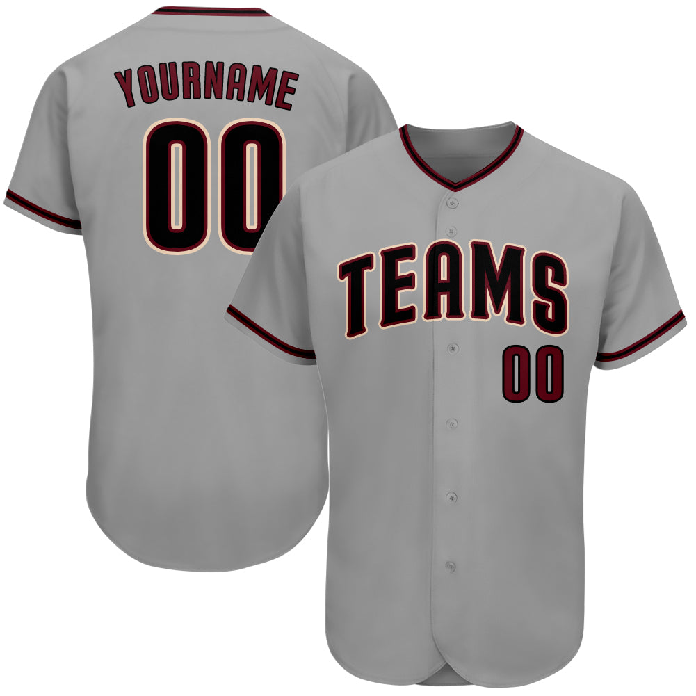 Custom Team Crimson Baseball Authentic Gray Jersey Black